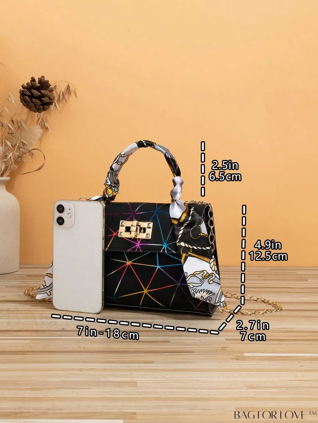 BagForLove - Geometric Square Handbag Embellished with Twilly Scarf - A Chic Accessory