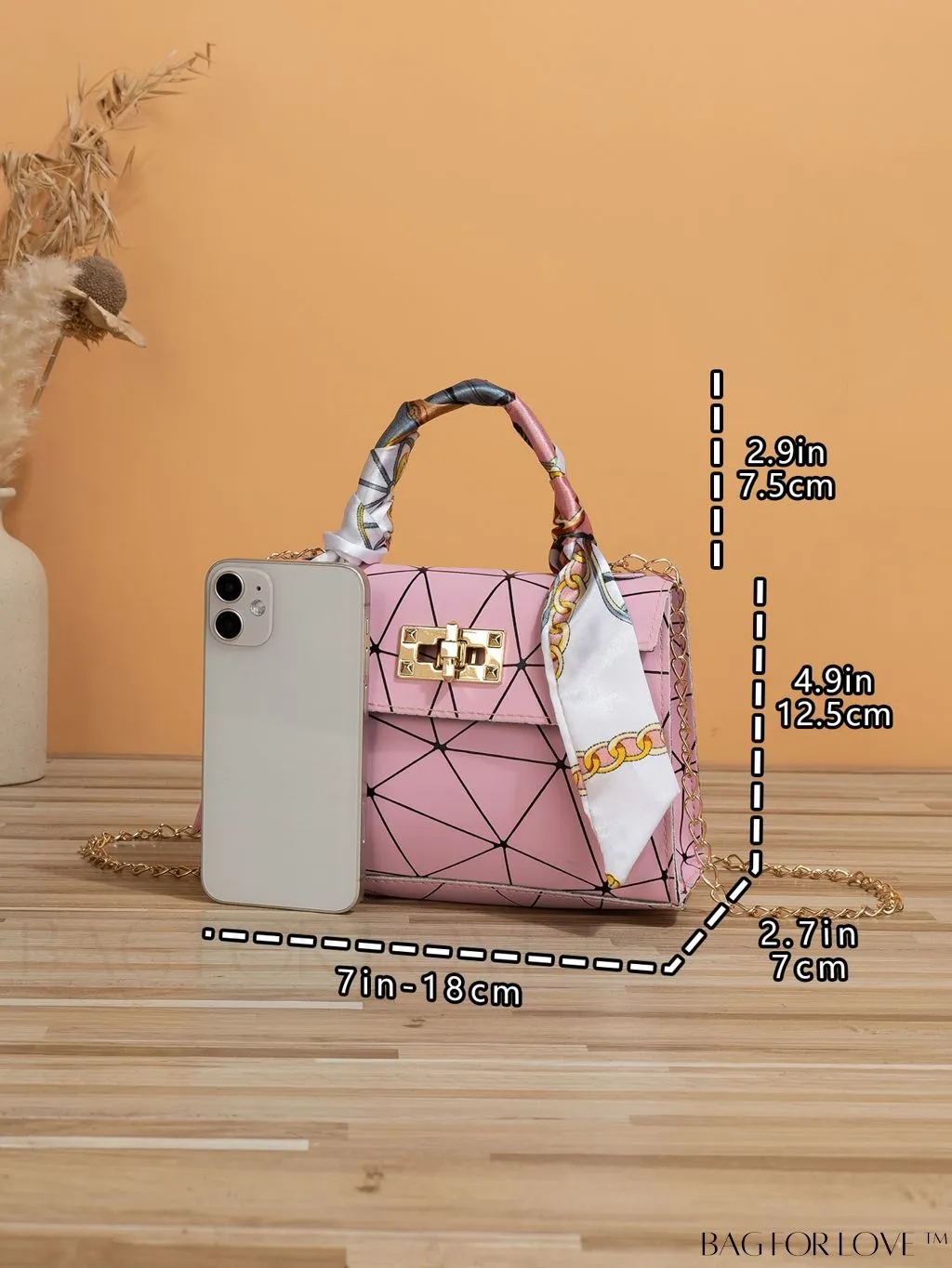 BagForLove - Geometric Square Handbag Embellished with Twilly Scarf - A Chic Accessory
