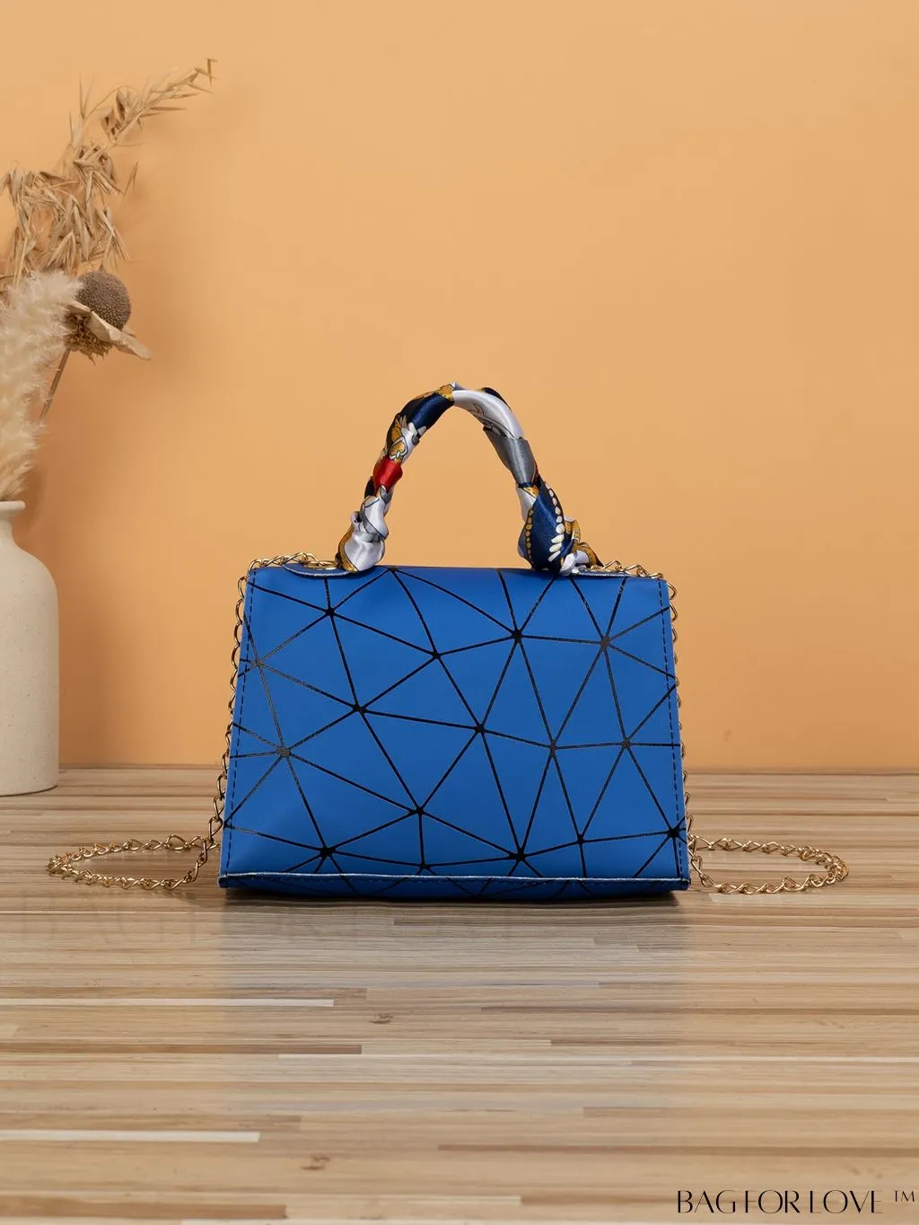 BagForLove - Geometric Square Handbag Embellished with Twilly Scarf - A Chic Accessory
