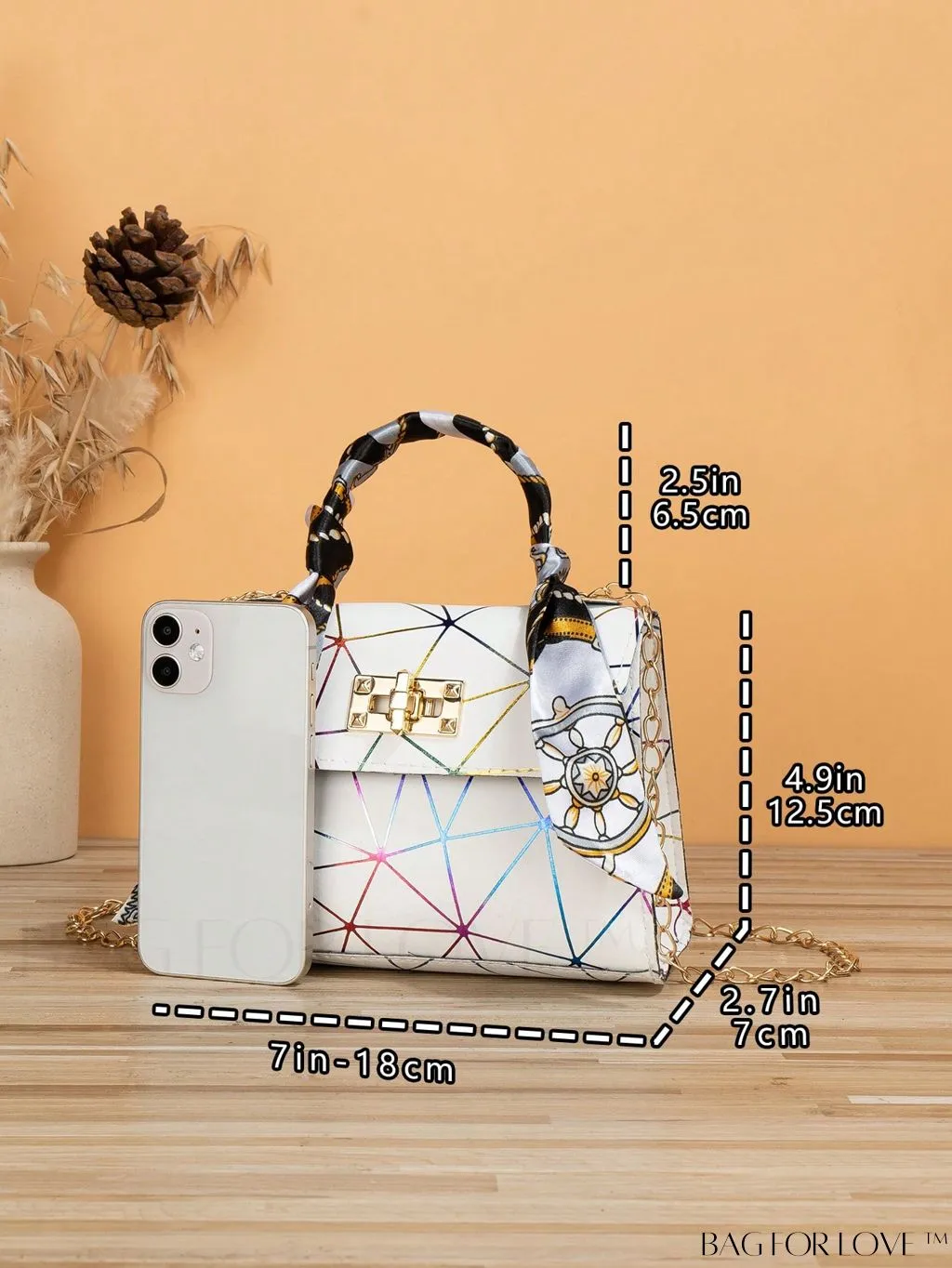 BagForLove - Geometric Square Handbag Embellished with Twilly Scarf - A Chic Accessory
