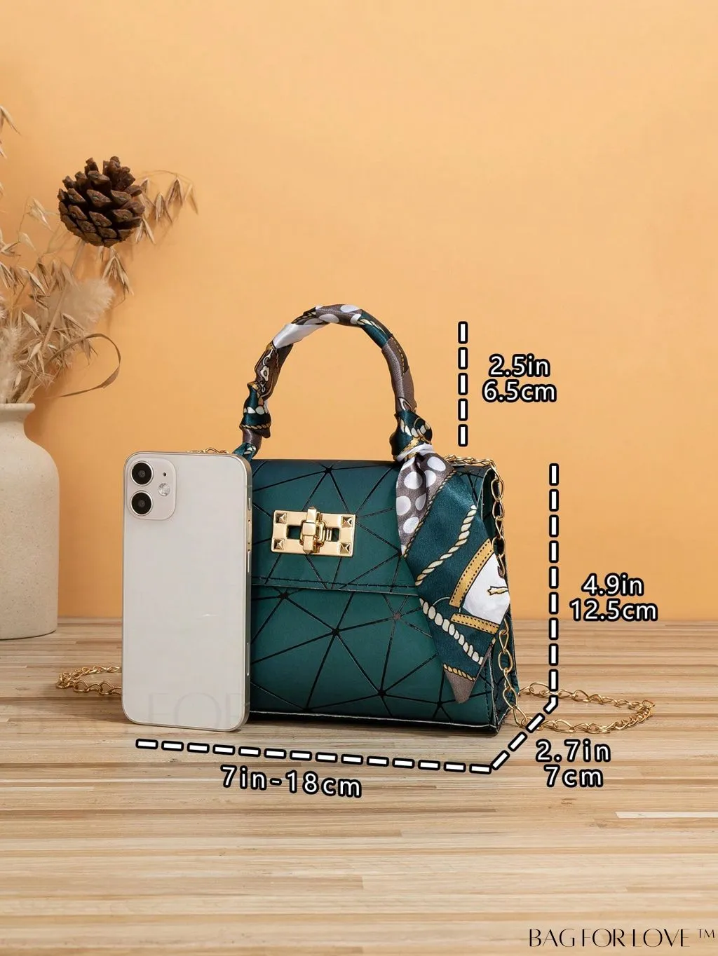BagForLove - Geometric Square Handbag Embellished with Twilly Scarf - A Chic Accessory