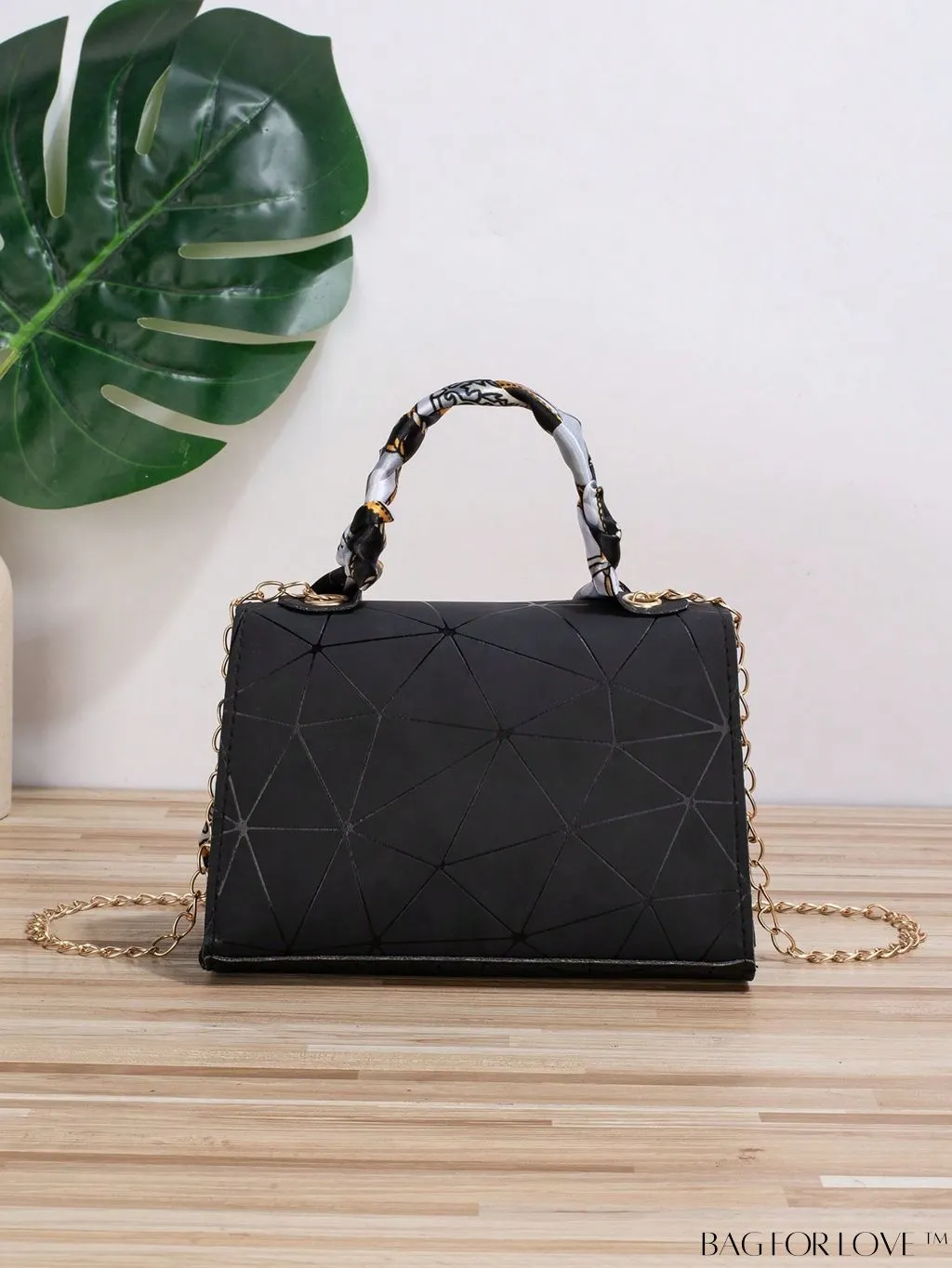 BagForLove - Geometric Square Handbag Embellished with Twilly Scarf - A Chic Accessory