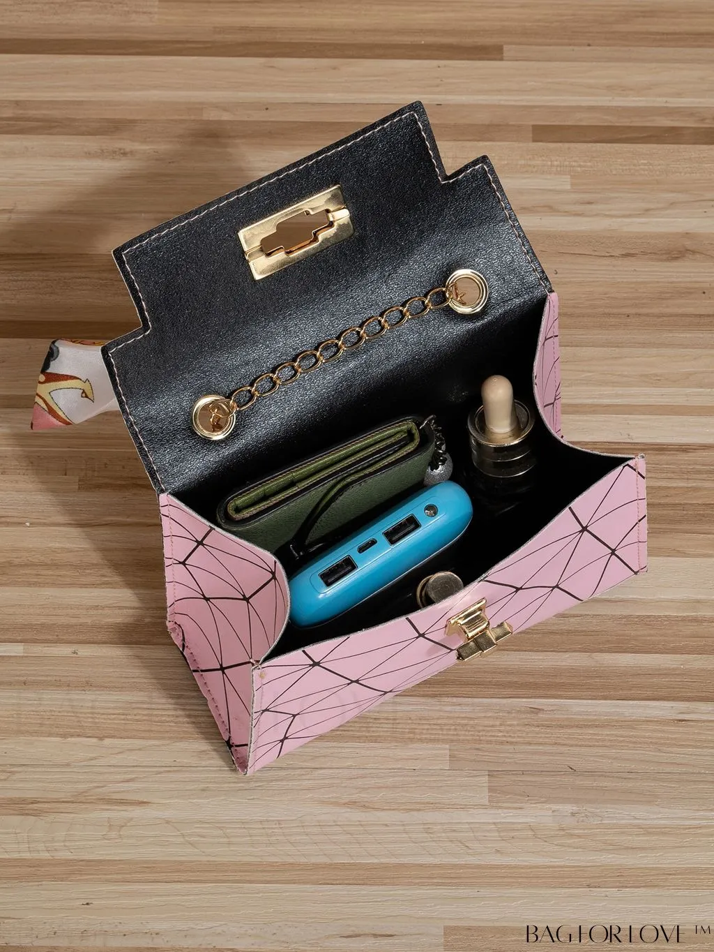 BagForLove - Geometric Square Handbag Embellished with Twilly Scarf - A Chic Accessory