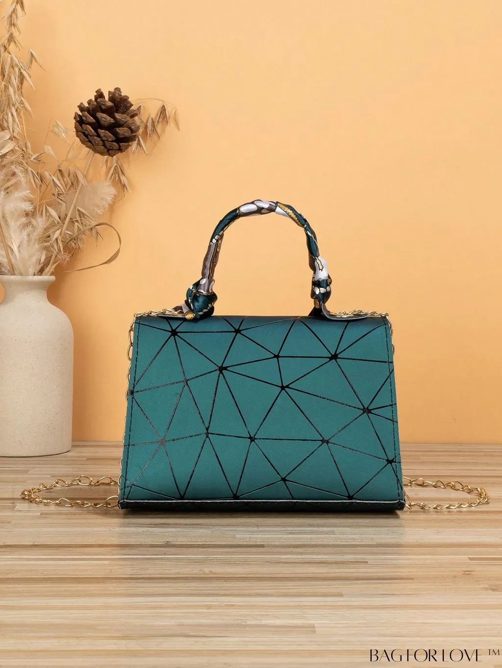 BagForLove - Geometric Square Handbag Embellished with Twilly Scarf - A Chic Accessory