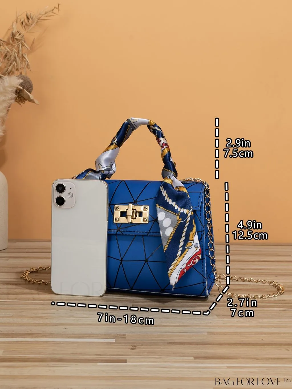 BagForLove - Geometric Square Handbag Embellished with Twilly Scarf - A Chic Accessory