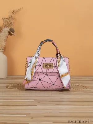 BagForLove - Geometric Square Handbag Embellished with Twilly Scarf - A Chic Accessory