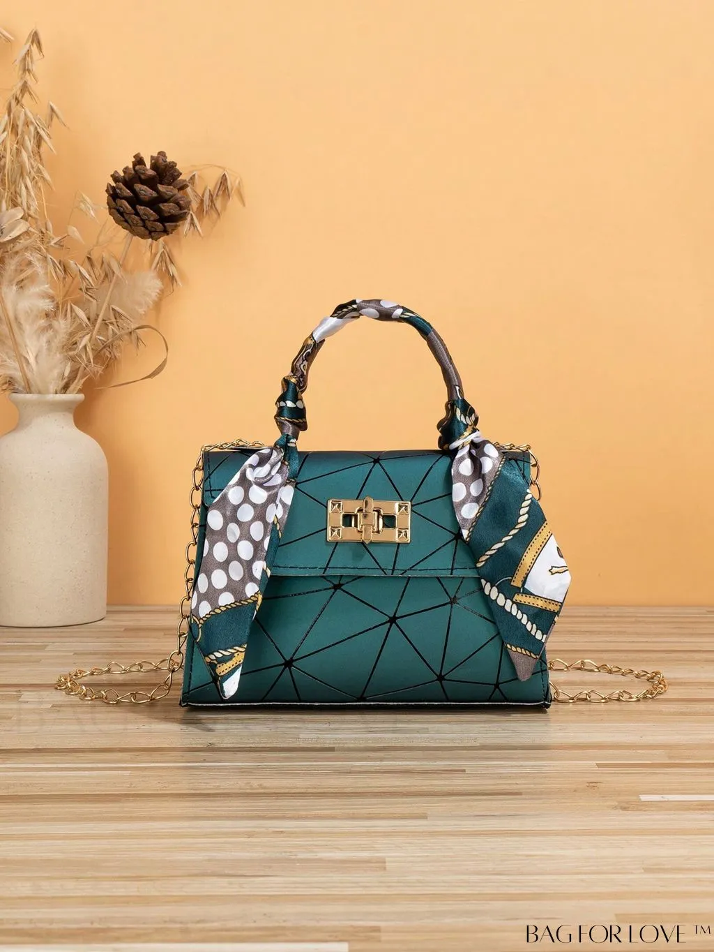 BagForLove - Geometric Square Handbag Embellished with Twilly Scarf - A Chic Accessory