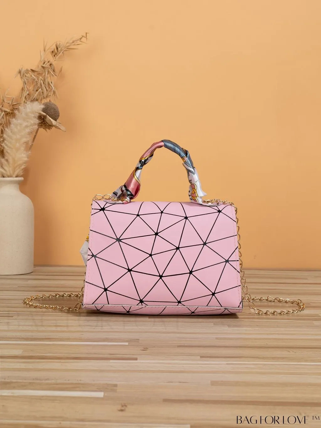 BagForLove - Geometric Square Handbag Embellished with Twilly Scarf - A Chic Accessory