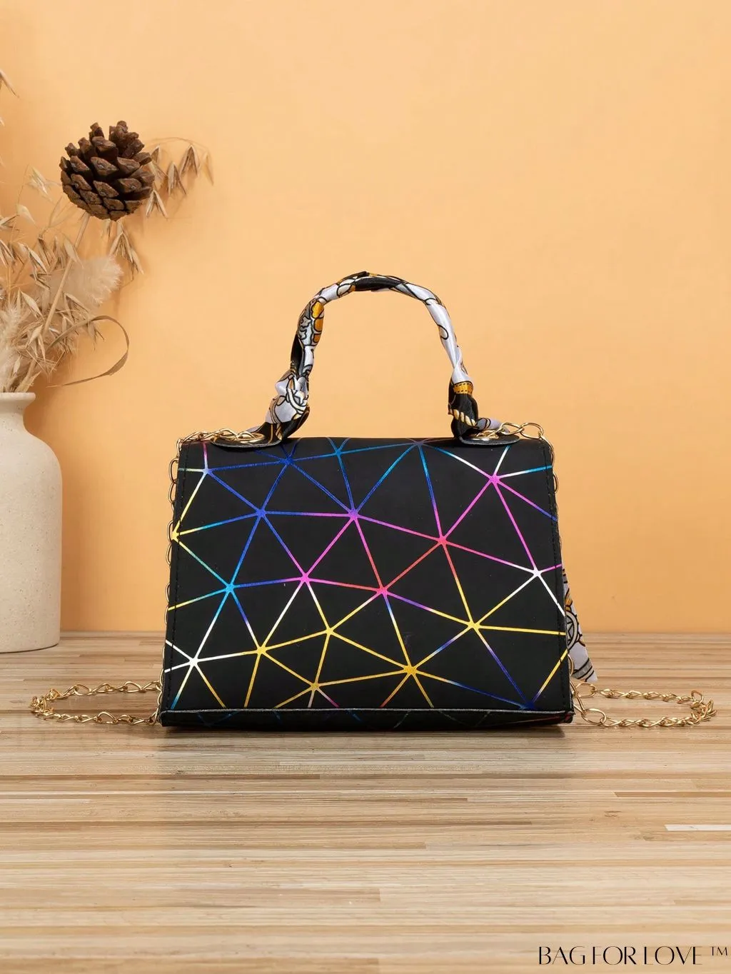 BagForLove - Geometric Square Handbag Embellished with Twilly Scarf - A Chic Accessory