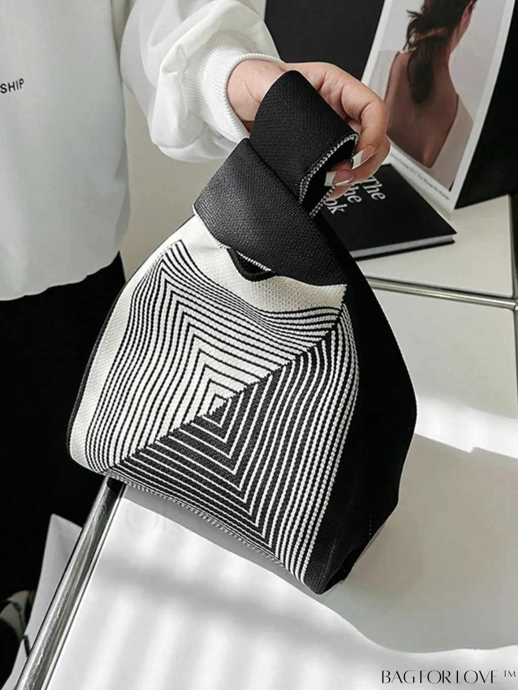 BagForLove - Geometric Two-Tone Mini Crochet Bag: Chic and Compact