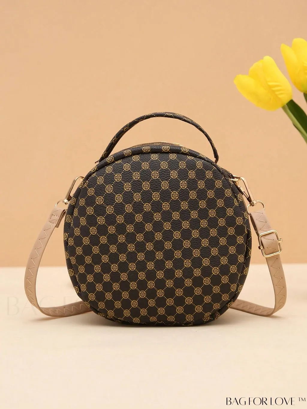 BagForLove - Khaki Mini Quilted Metal Circle Bag with Chic Decor