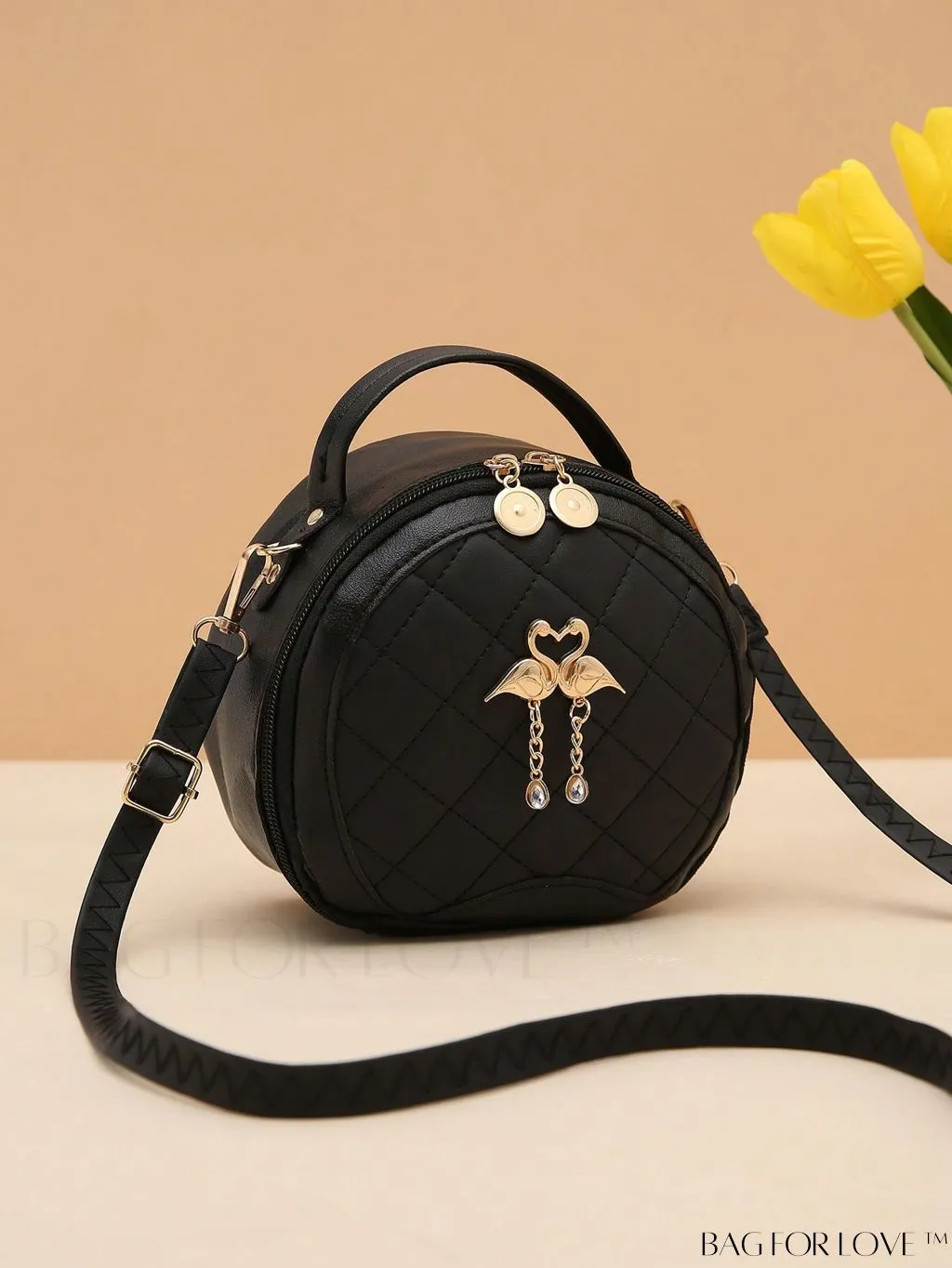BagForLove - Khaki Mini Quilted Metal Circle Bag with Chic Decor