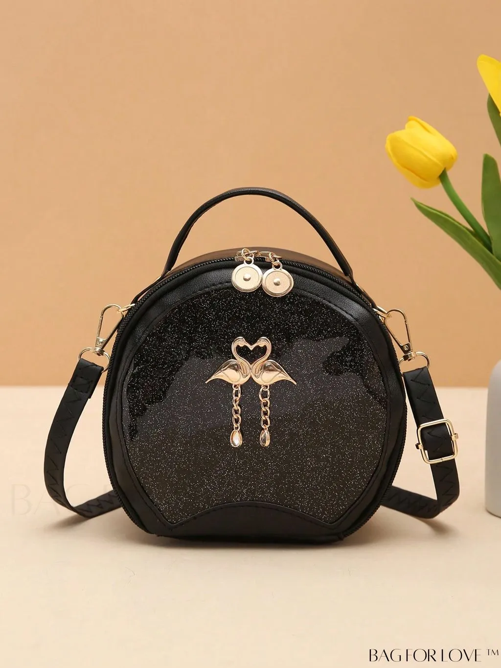 BagForLove - Khaki Mini Quilted Metal Circle Bag with Chic Decor