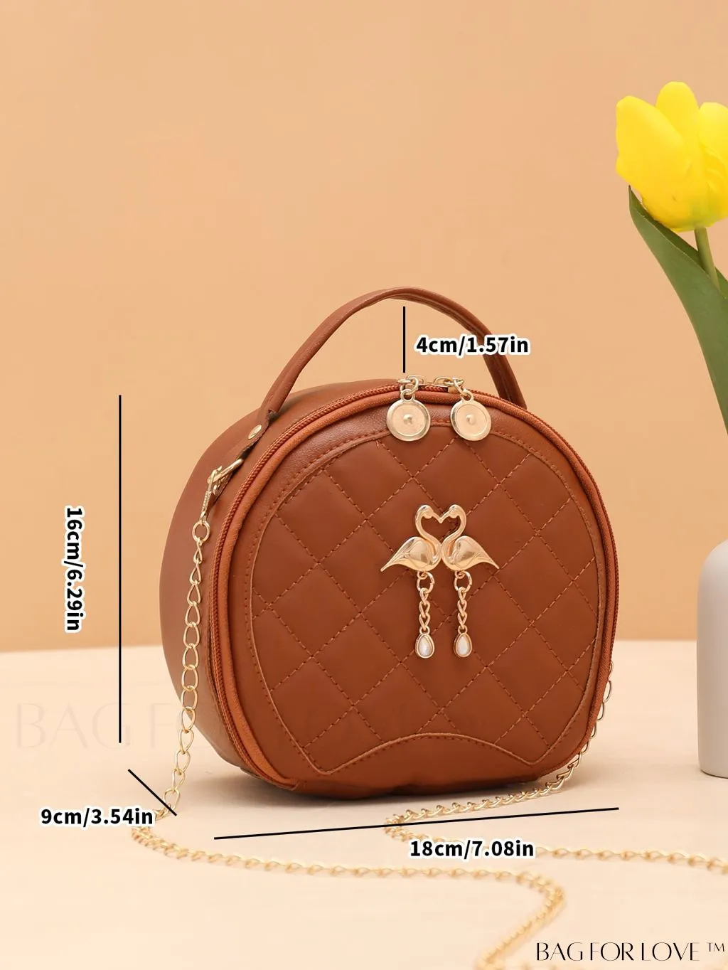 BagForLove - Khaki Mini Quilted Metal Circle Bag with Chic Decor