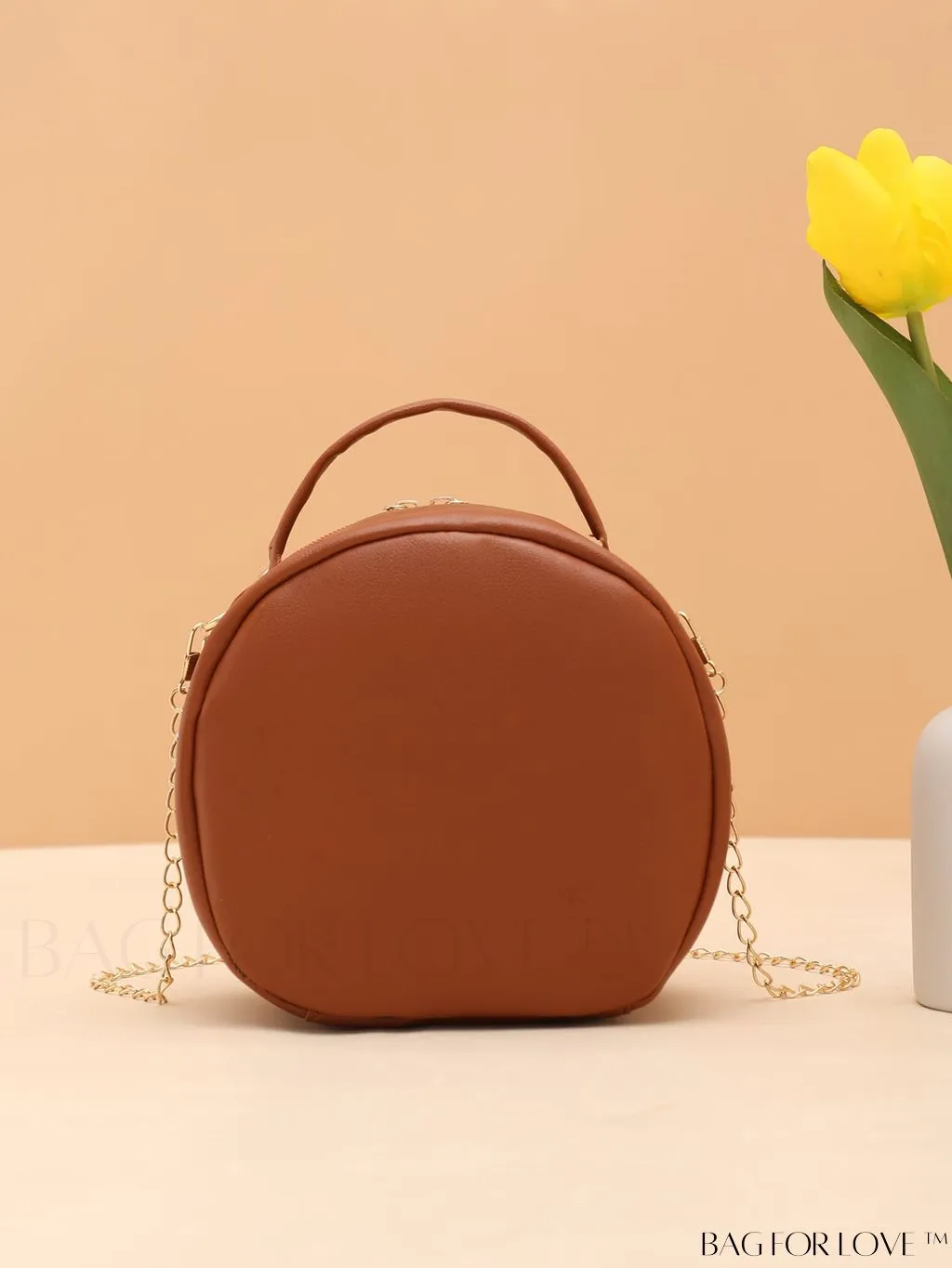 BagForLove - Khaki Mini Quilted Metal Circle Bag with Chic Decor