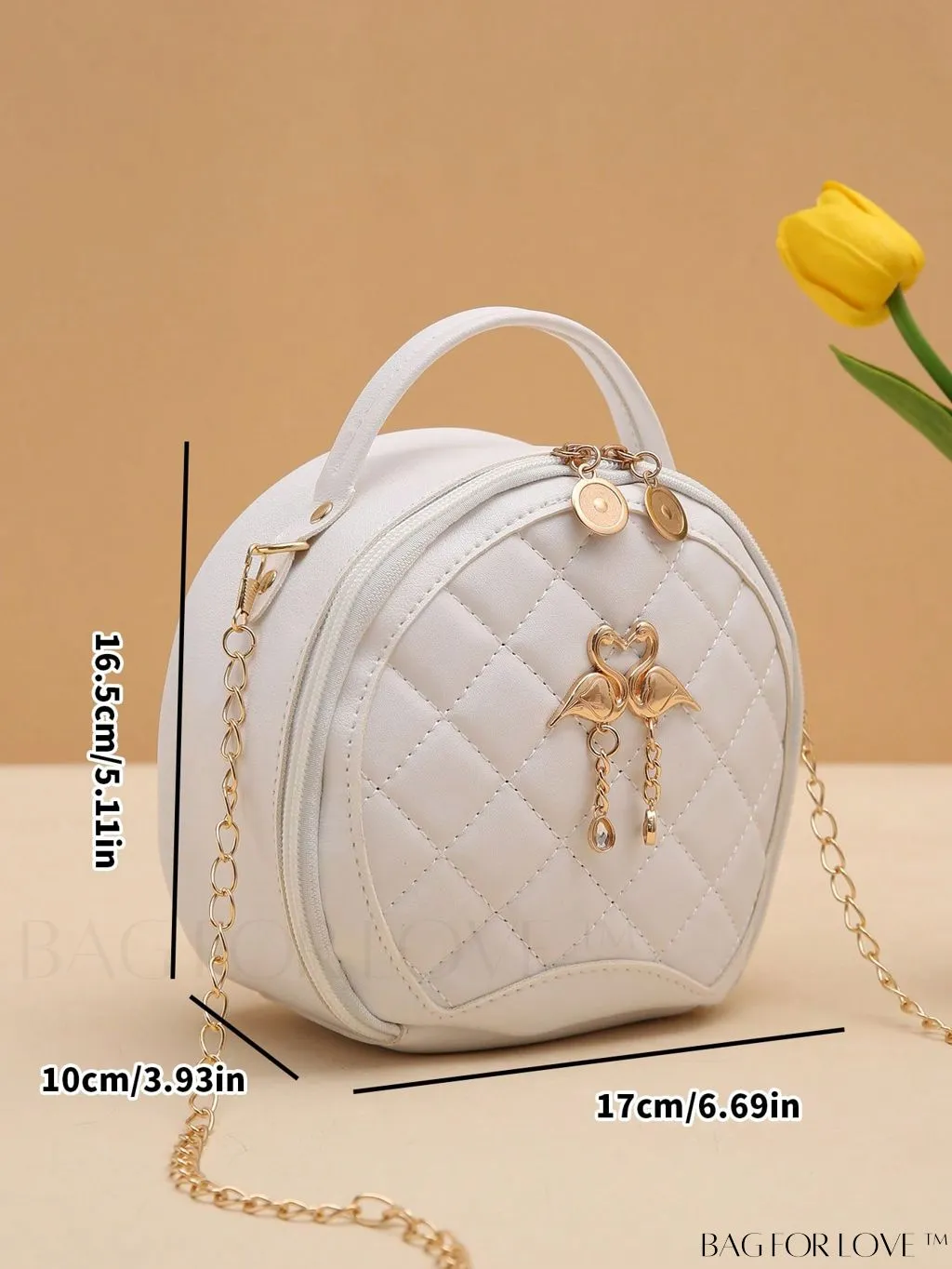 BagForLove - Khaki Mini Quilted Metal Circle Bag with Chic Decor