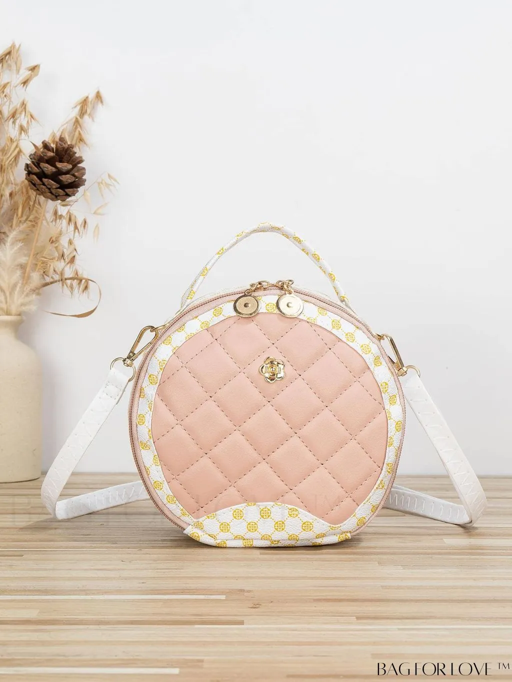 BagForLove - Khaki Mini Quilted Metal Circle Bag with Chic Decor