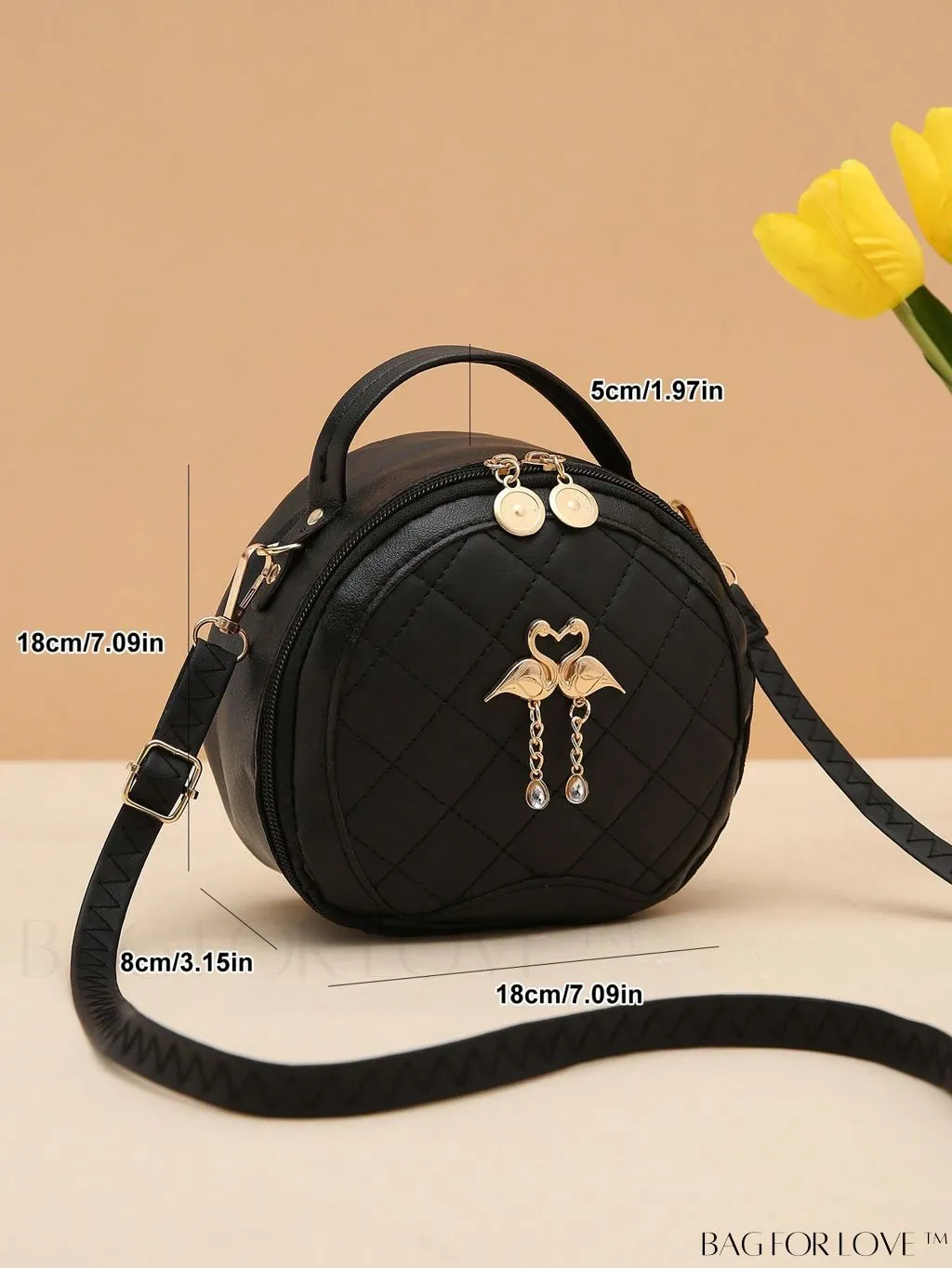 BagForLove - Khaki Mini Quilted Metal Circle Bag with Chic Decor
