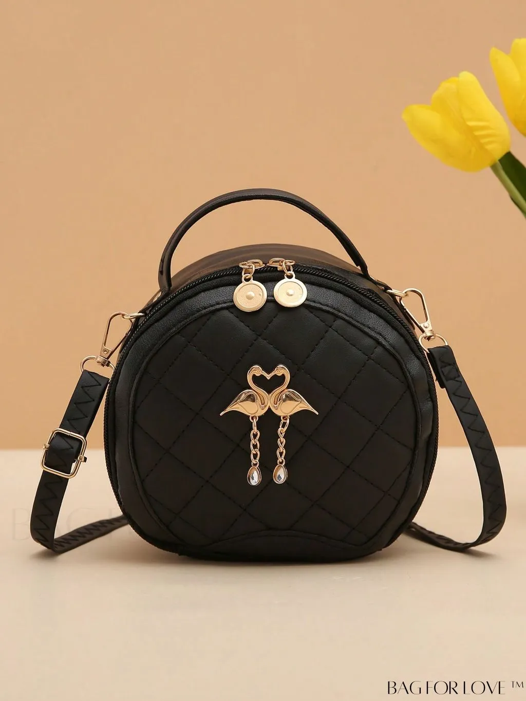 BagForLove - Khaki Mini Quilted Metal Circle Bag with Chic Decor