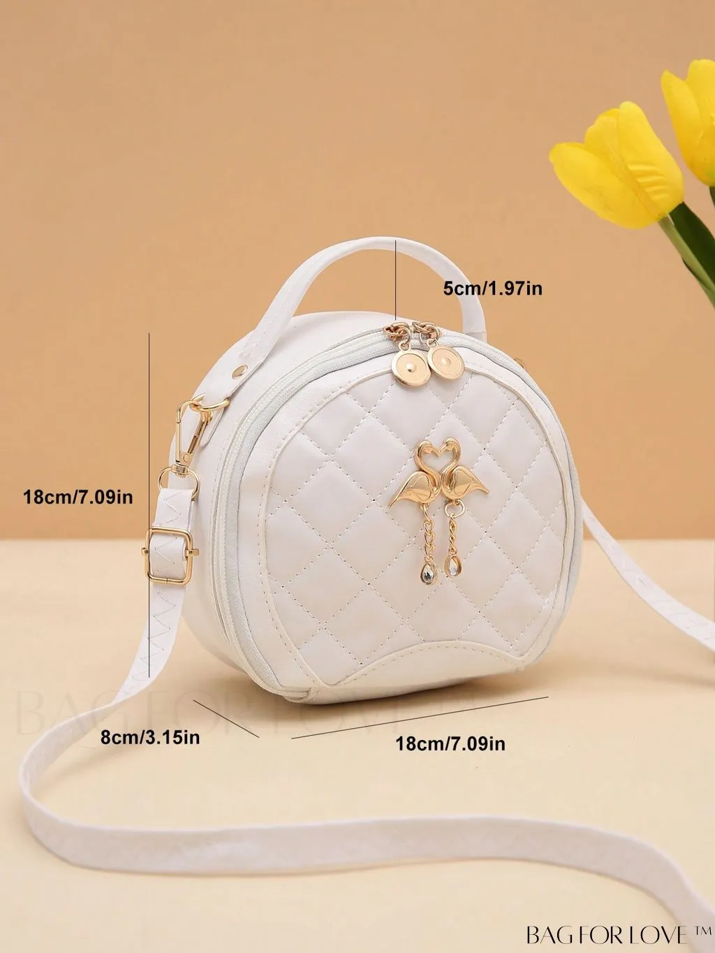 BagForLove - Khaki Mini Quilted Metal Circle Bag with Chic Decor