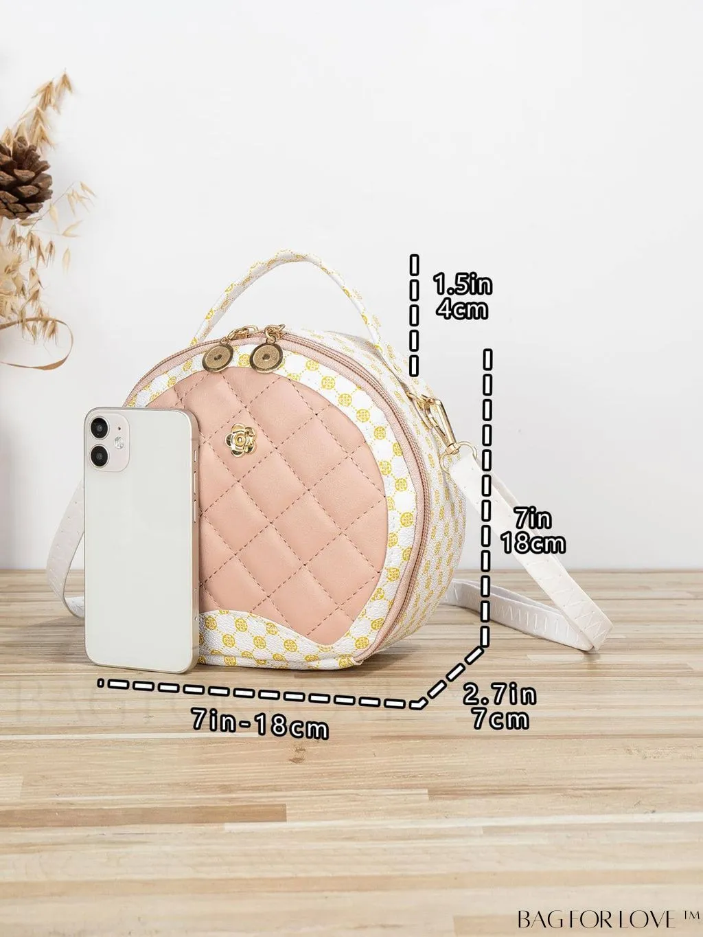 BagForLove - Khaki Mini Quilted Metal Circle Bag with Chic Decor