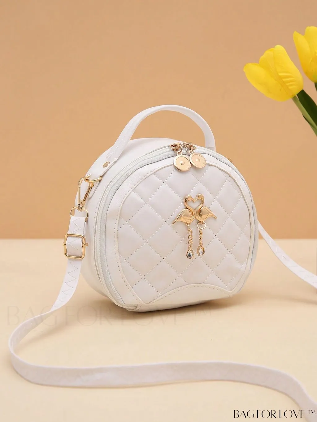 BagForLove - Khaki Mini Quilted Metal Circle Bag with Chic Decor