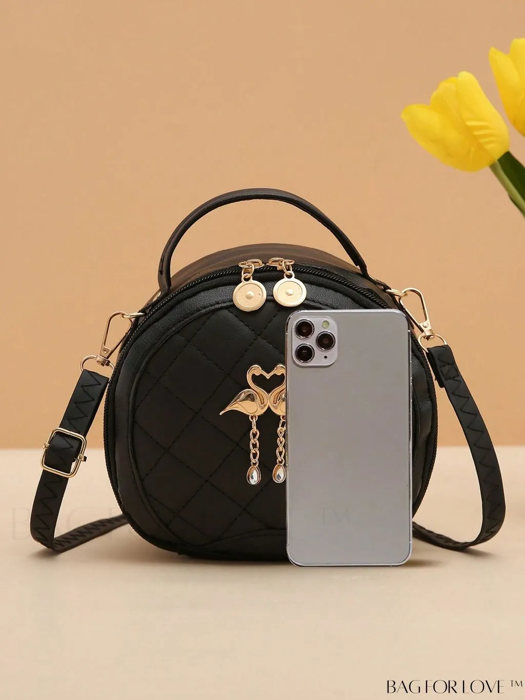 BagForLove - Khaki Mini Quilted Metal Circle Bag with Chic Decor