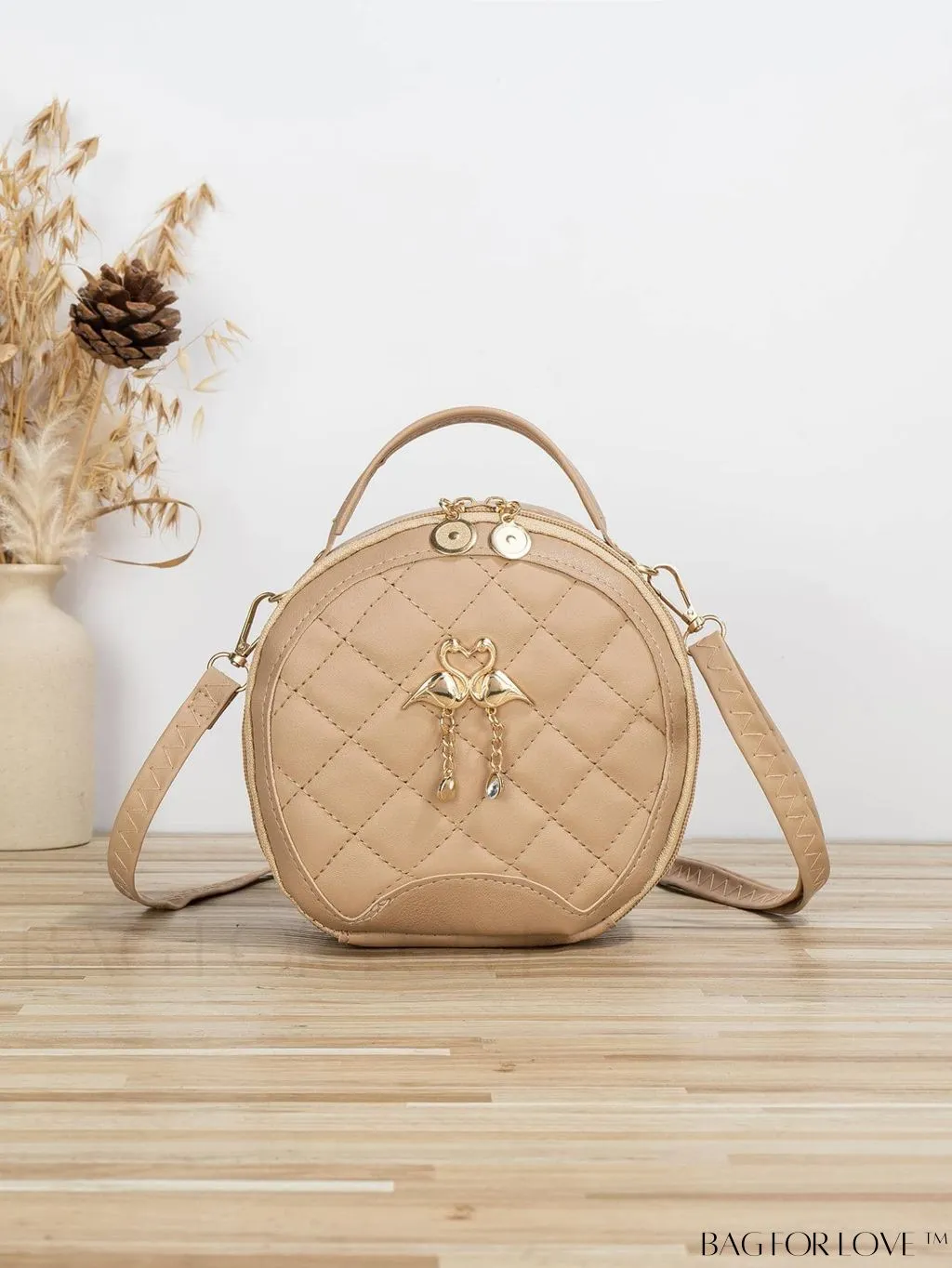 BagForLove - Khaki Mini Quilted Metal Circle Bag with Chic Decor