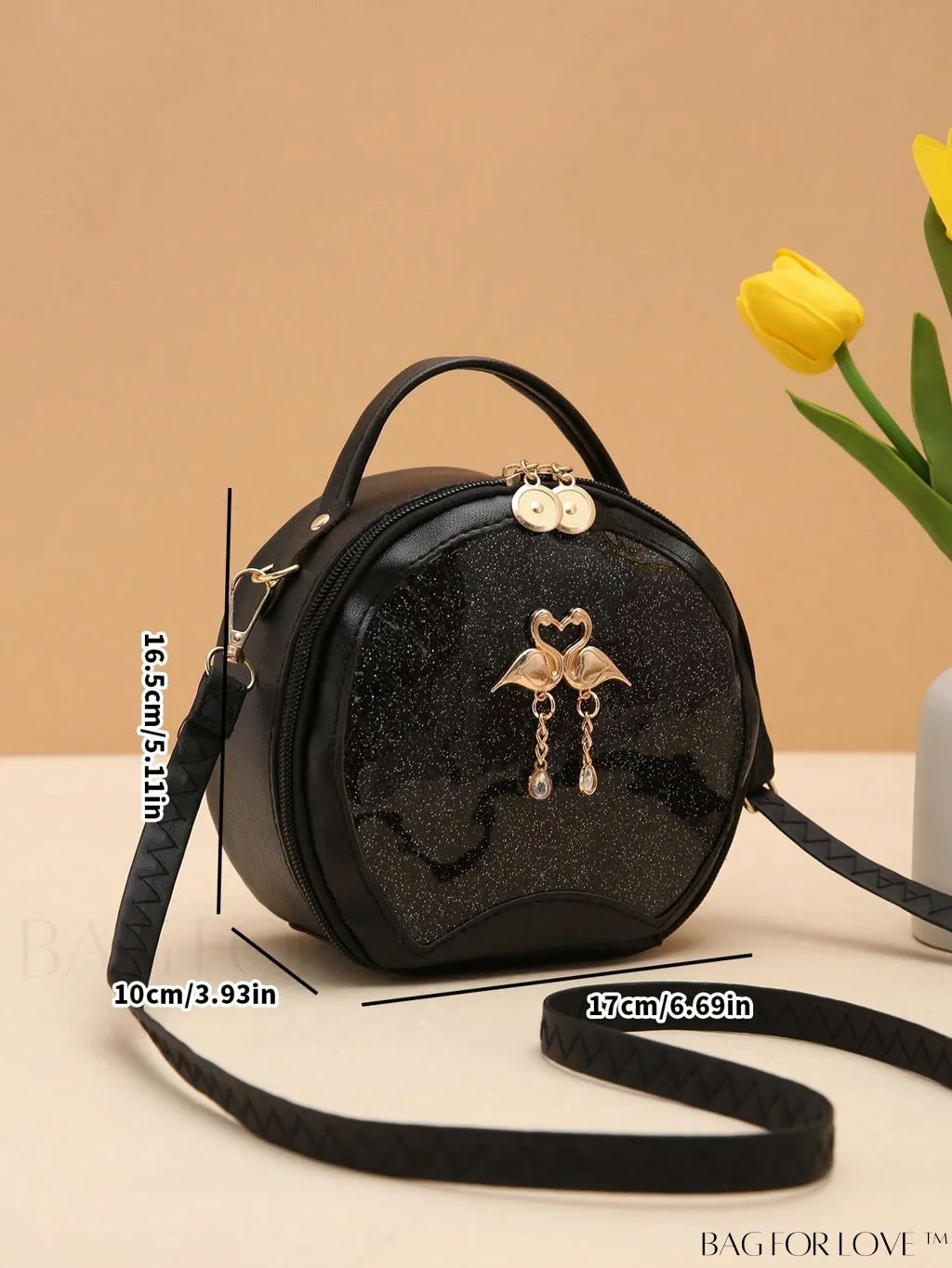 BagForLove - Khaki Mini Quilted Metal Circle Bag with Chic Decor