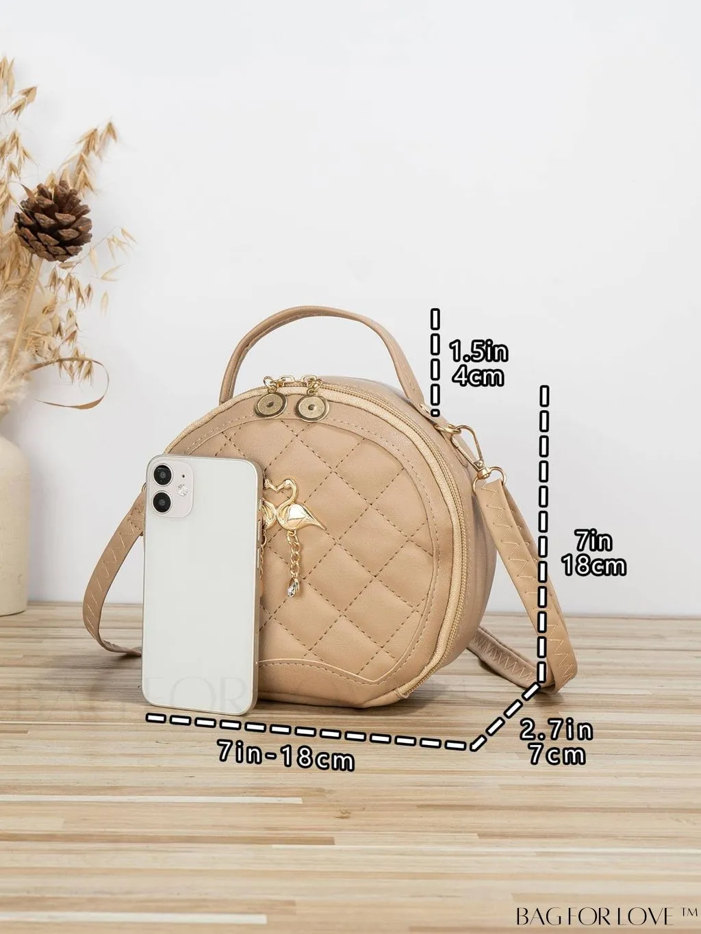 BagForLove - Khaki Mini Quilted Metal Circle Bag with Chic Decor