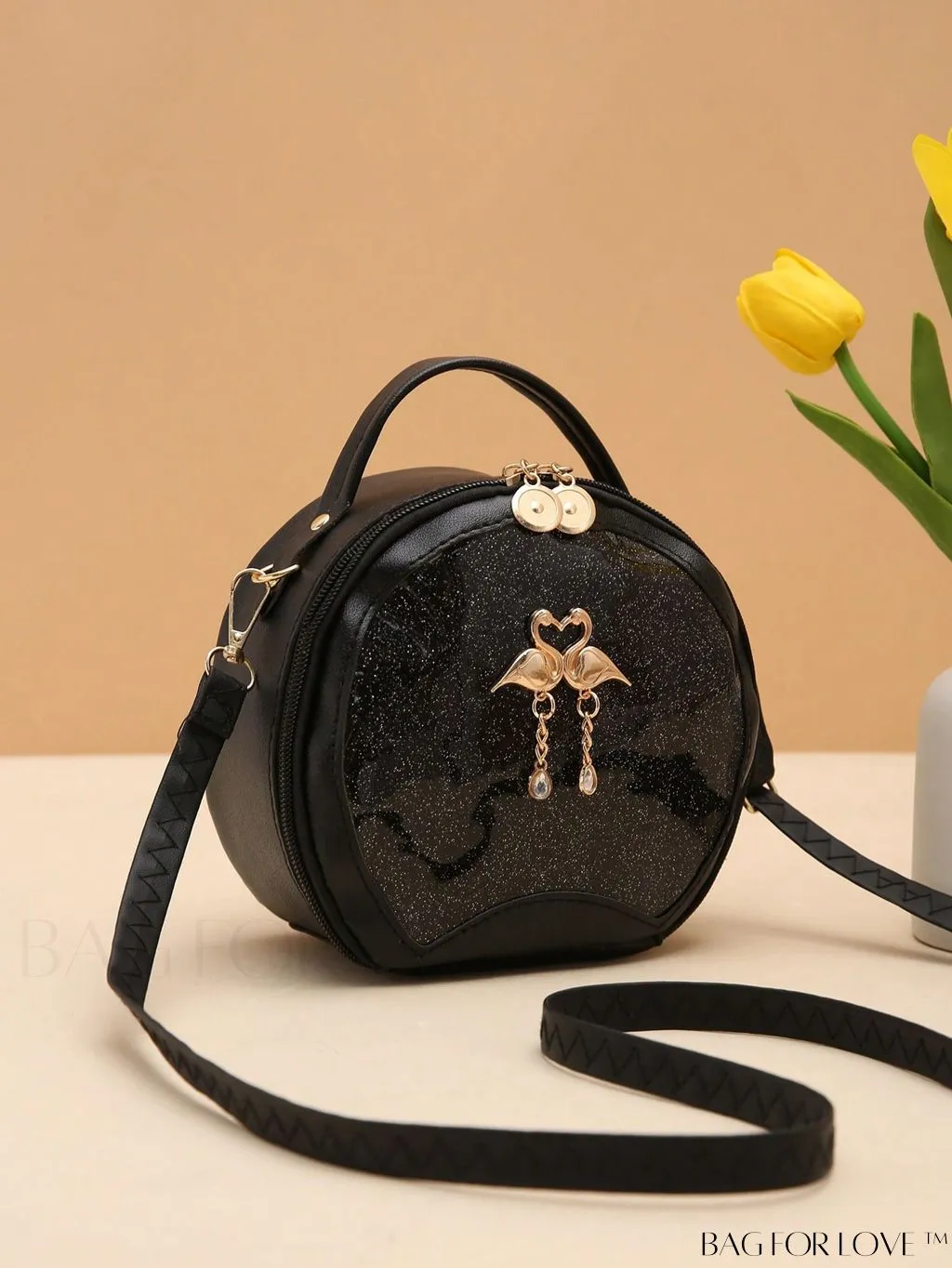 BagForLove - Khaki Mini Quilted Metal Circle Bag with Chic Decor