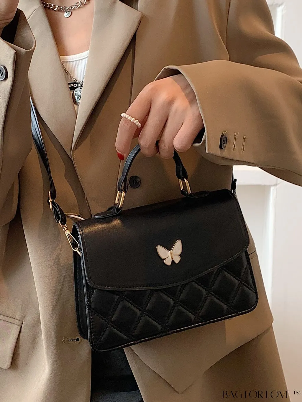 BagForLove - Quilted Butterfly Decor Square Bag - Stylish and Chic Design!