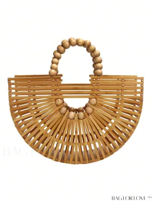 BagForLove - Vintage Bamboo Beach Bag with Wooden Bead Handle: Chic Summer Handbag