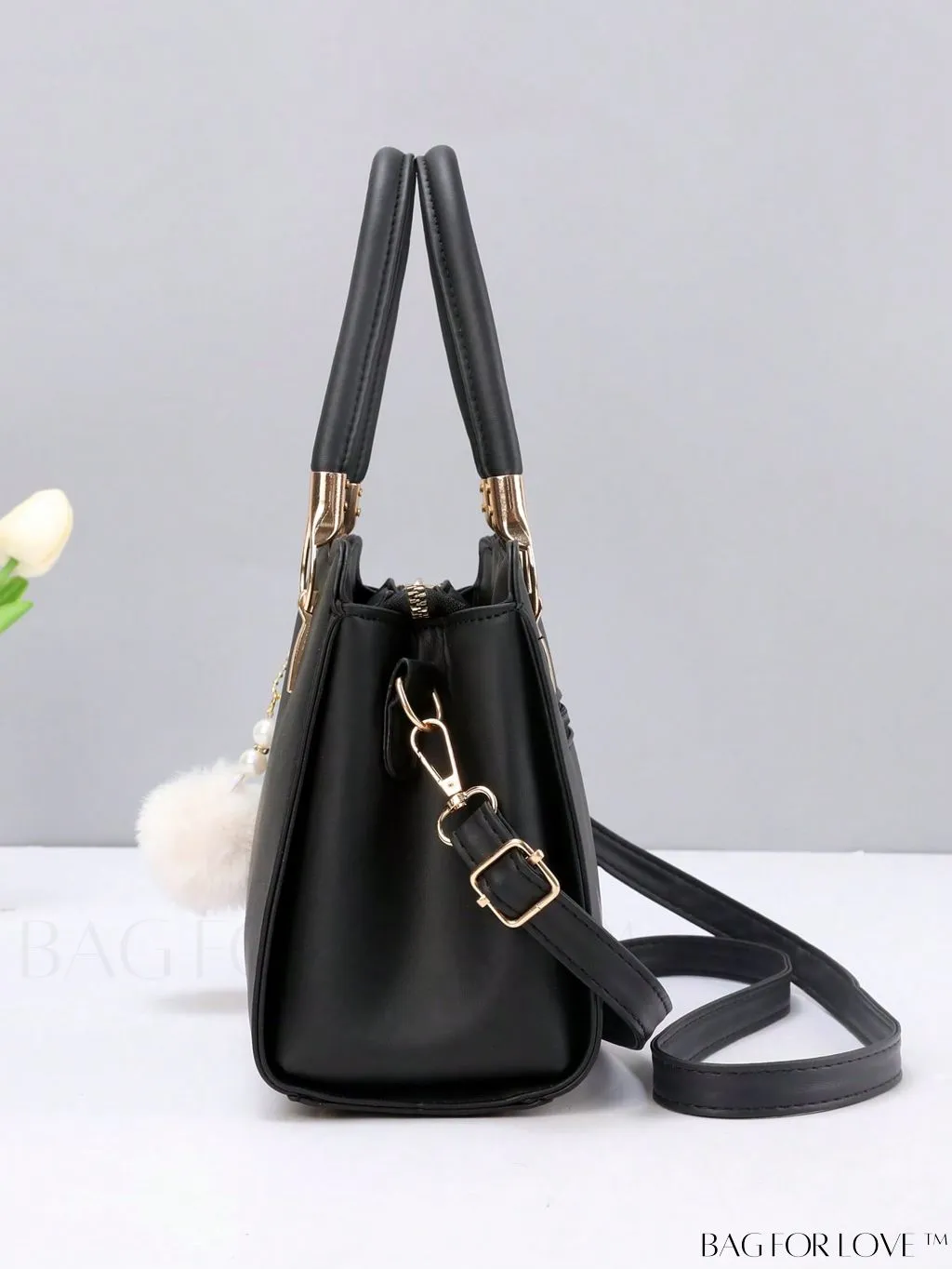 BagForLove - Womens Classic Tote Satchel: Elegant Shoulder Bag with Chic Pom Pom Decor - Ideal Mothers Day Gift