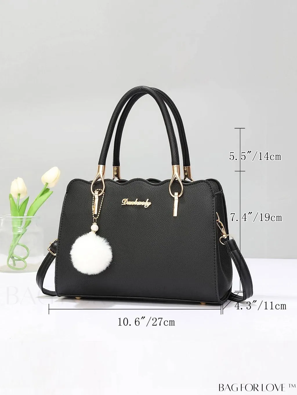 BagForLove - Womens Classic Tote Satchel: Elegant Shoulder Bag with Chic Pom Pom Decor - Ideal Mothers Day Gift