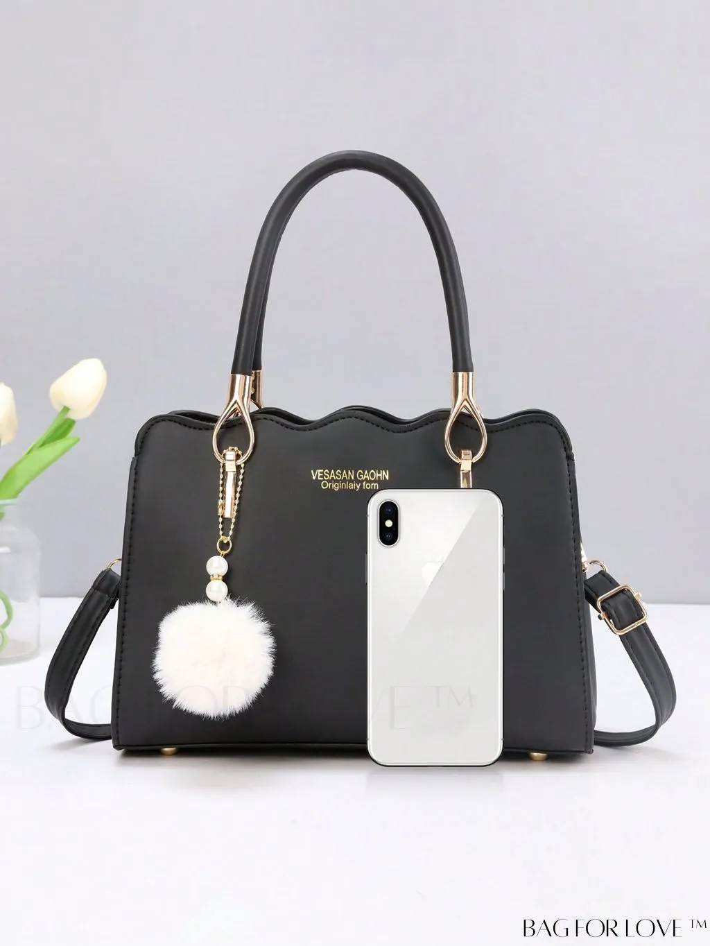 BagForLove - Womens Classic Tote Satchel: Elegant Shoulder Bag with Chic Pom Pom Decor - Ideal Mothers Day Gift