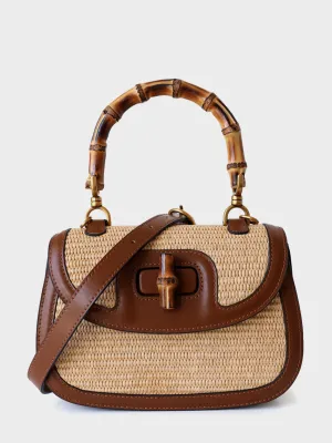 Bamboo Top Handle Bag 1947 Summer Straw Braided Tote Bag 90s Vintage Clutch