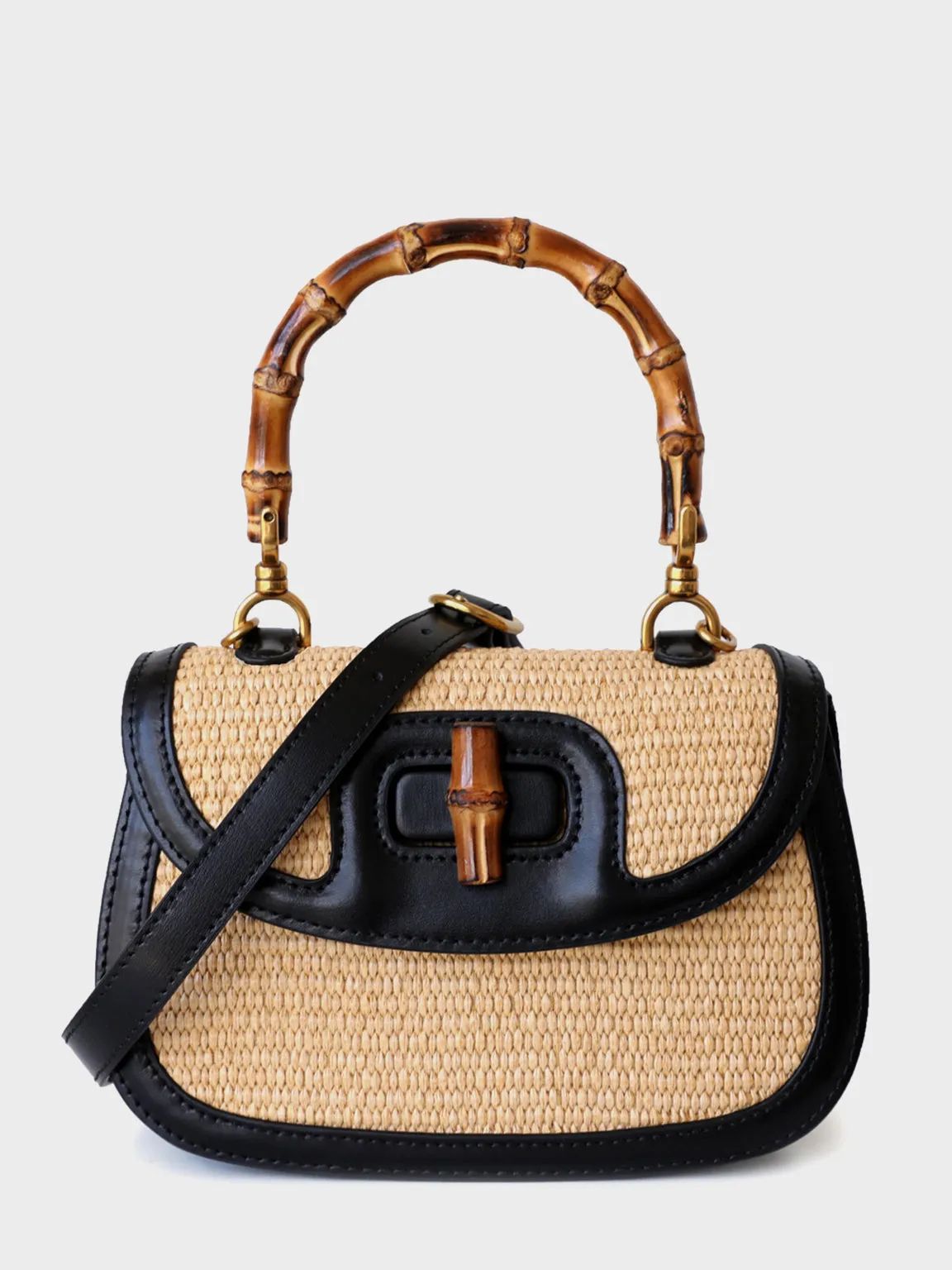 Bamboo Top Handle Bag 1947 Summer Straw Braided Tote Bag 90s Vintage Clutch
