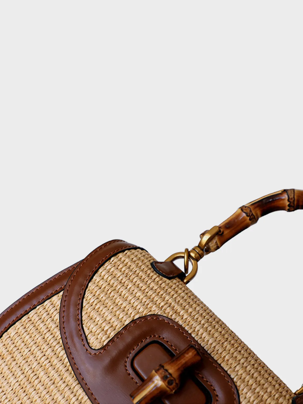 Bamboo Top Handle Bag 1947 Summer Straw Braided Tote Bag 90s Vintage Clutch
