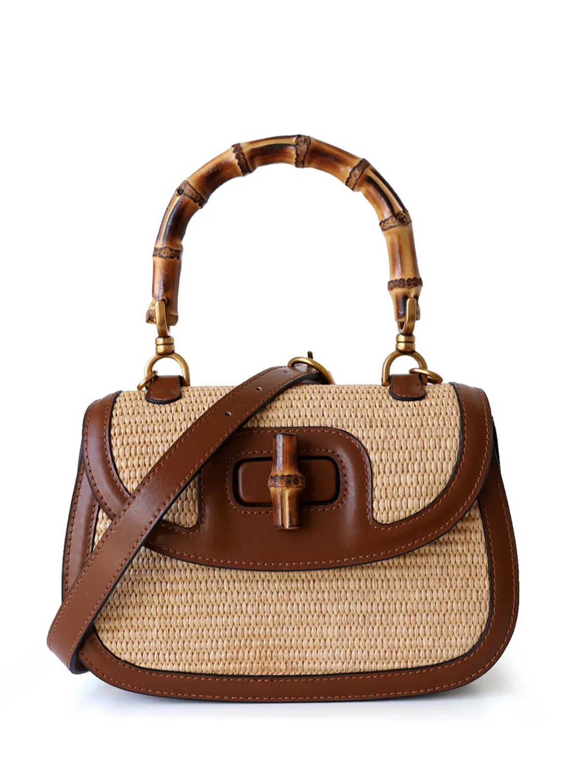 Bamboo Top Handle Bag 1947 Summer Straw Braided Tote Bag 90s Vintage Clutch