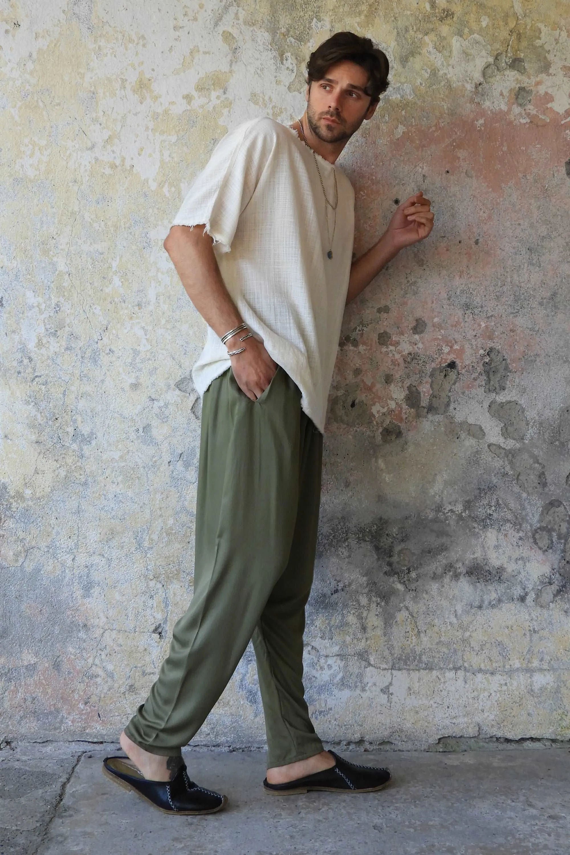 BASIC Men's Harem Pants (Dark Cream, Army Green)