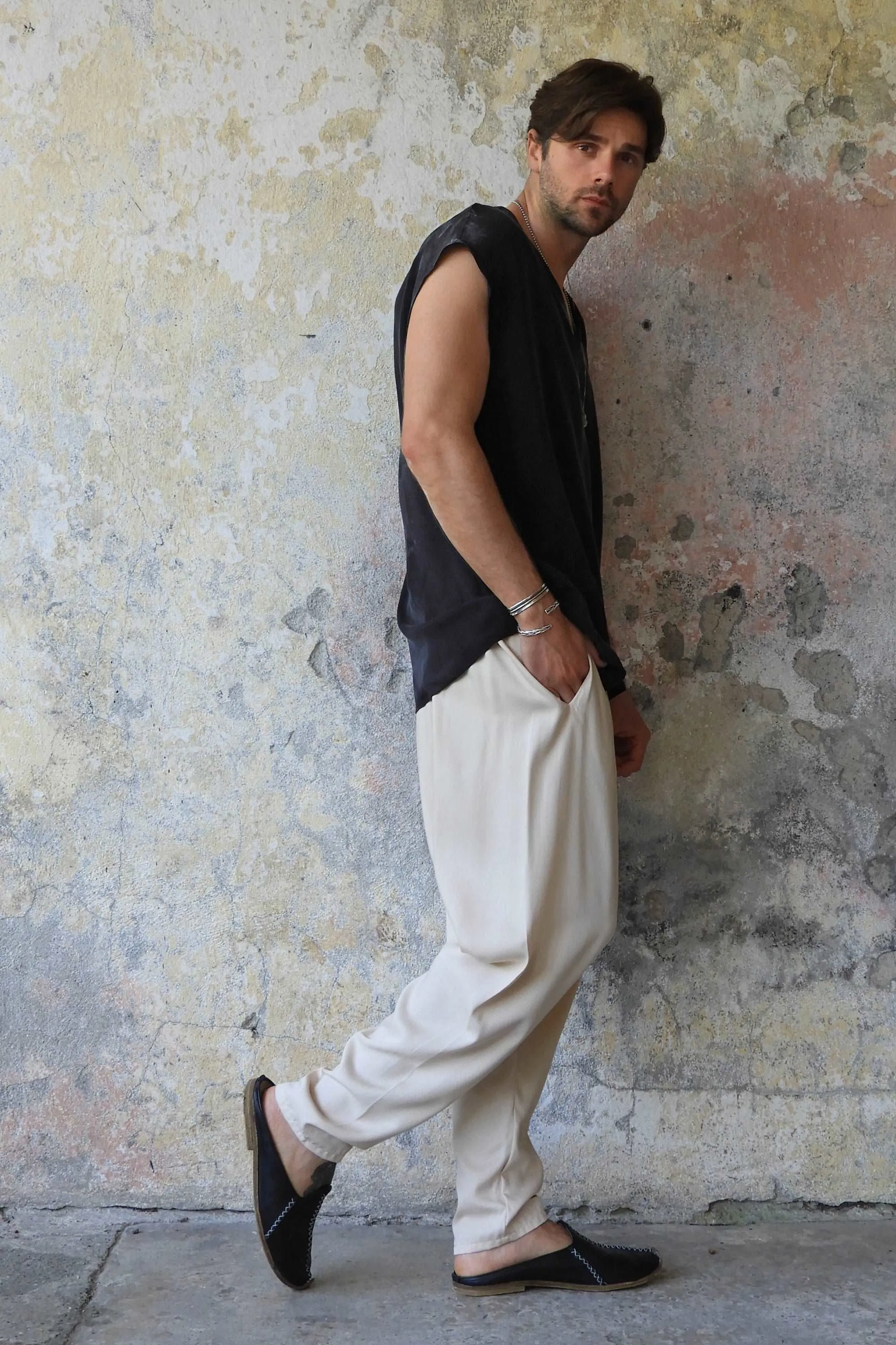 BASIC Men's Harem Pants (Dark Cream, Army Green)