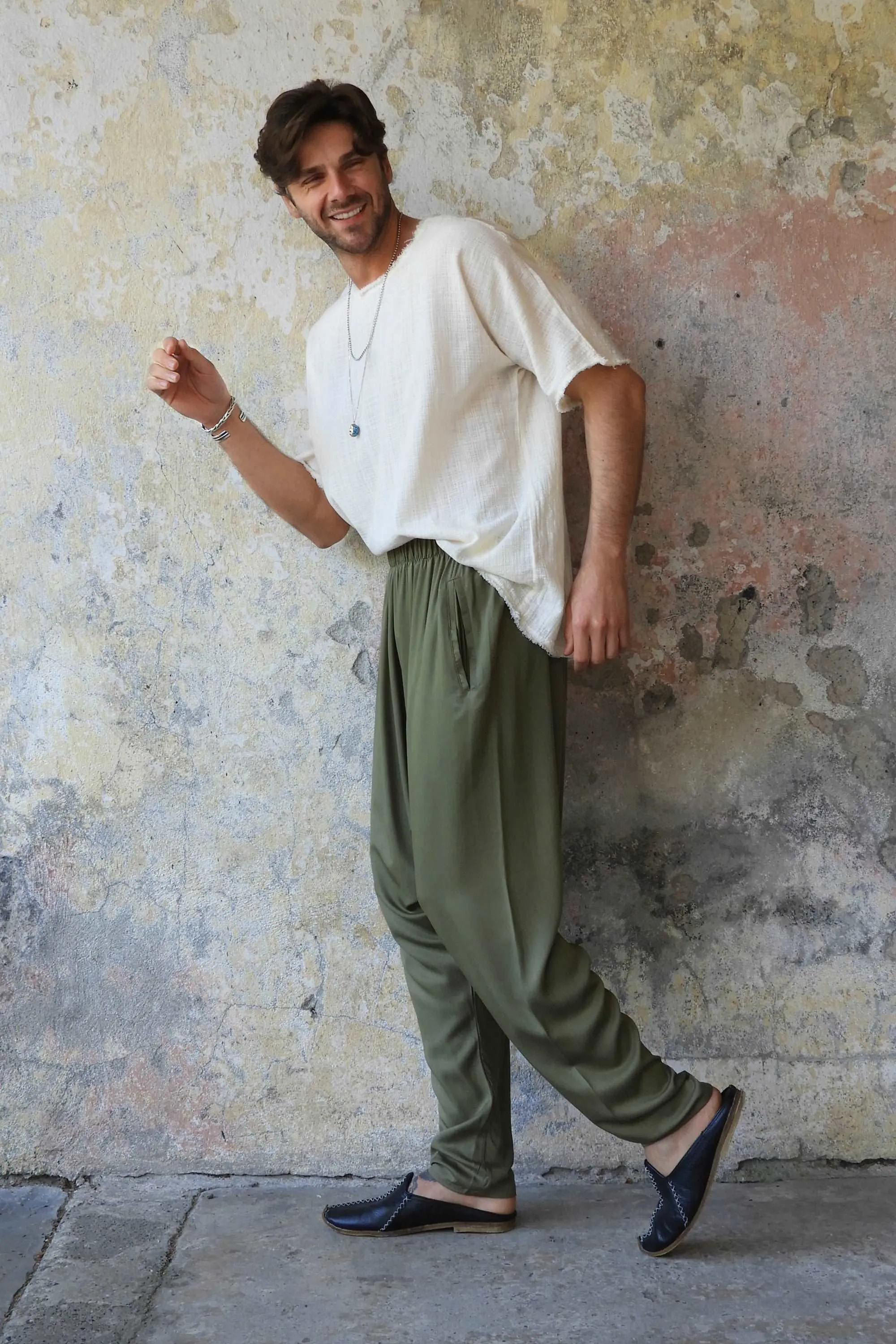 BASIC Men's Harem Pants (Dark Cream, Army Green)