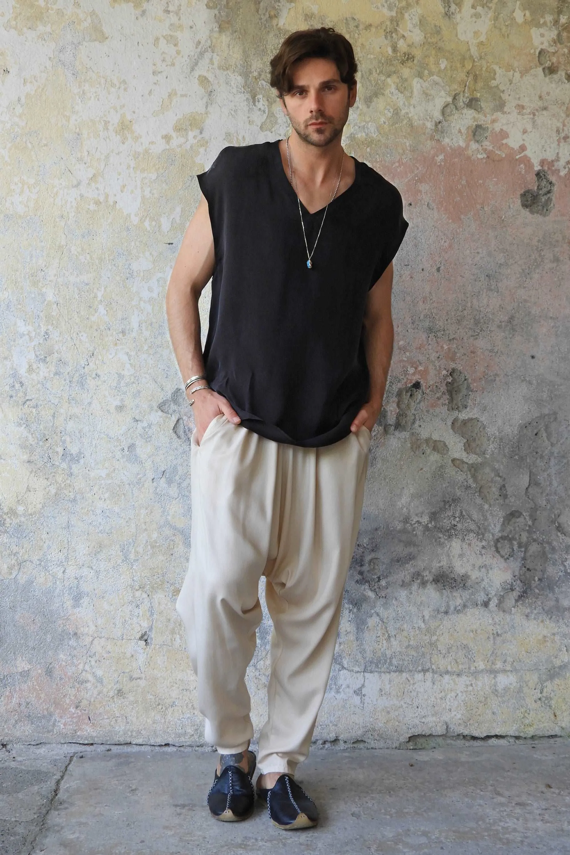 BASIC Men's Harem Pants (Dark Cream, Army Green)