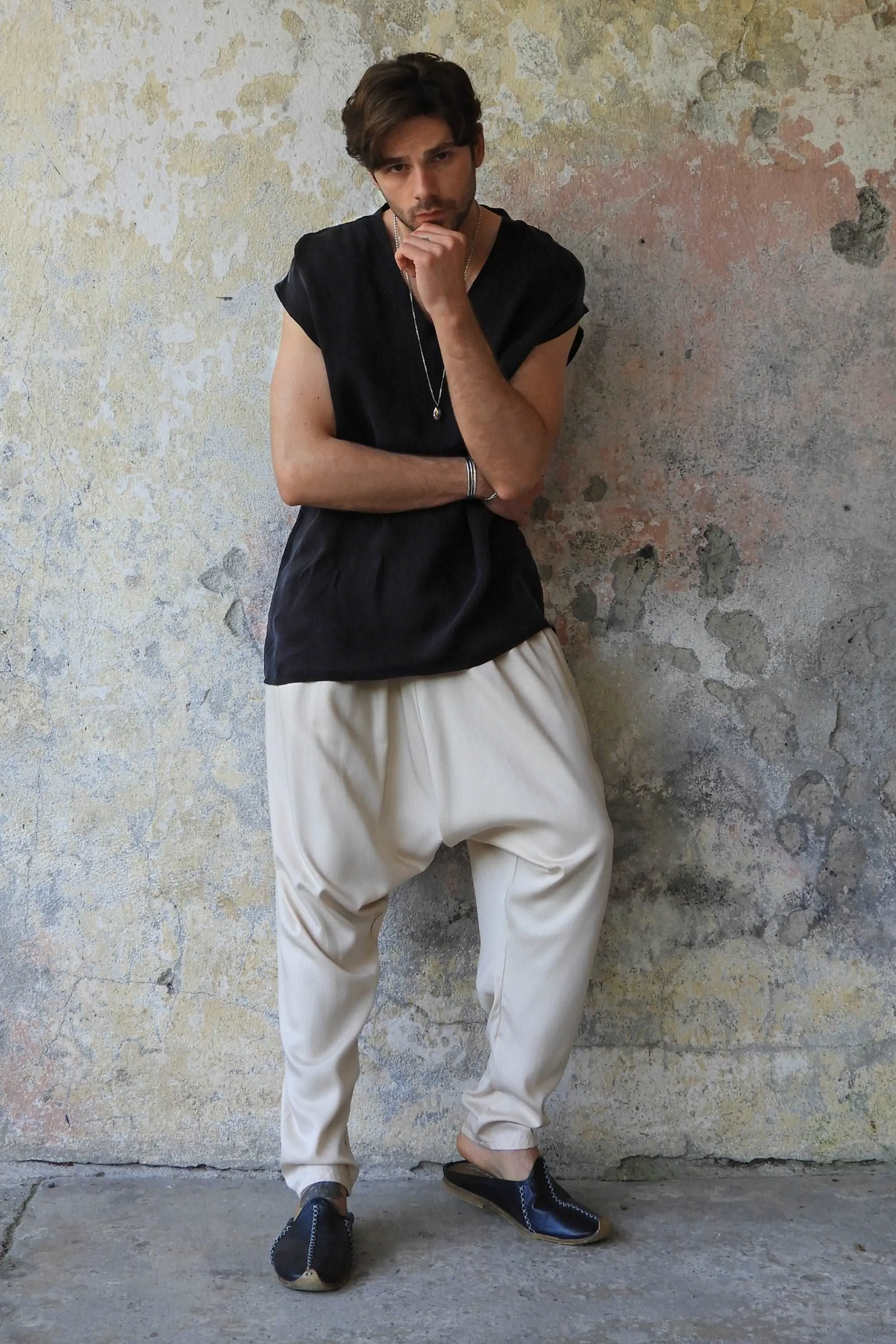 BASIC Men's Harem Pants (Dark Cream, Army Green)