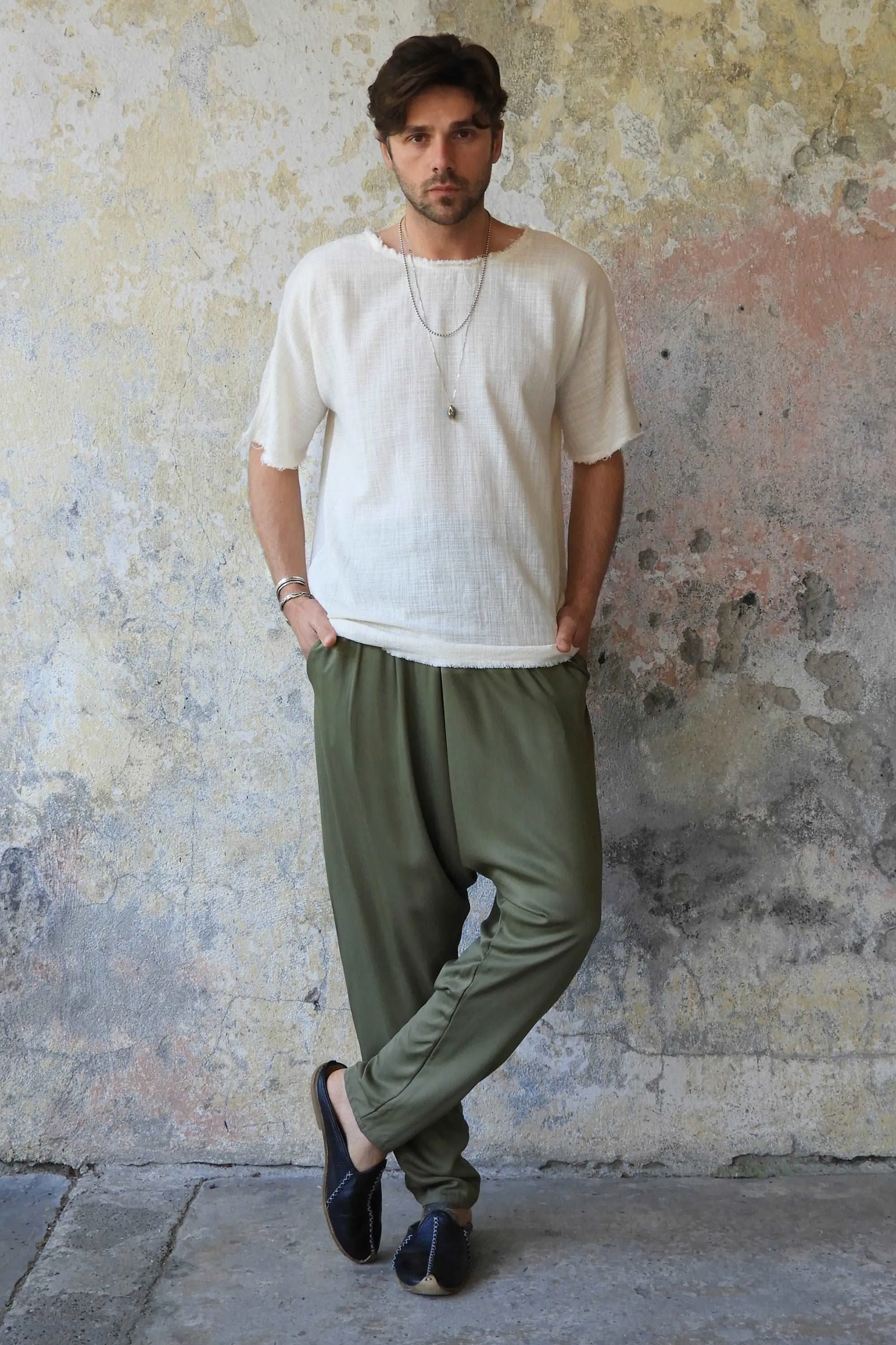 BASIC Men's Harem Pants (Dark Cream, Army Green)