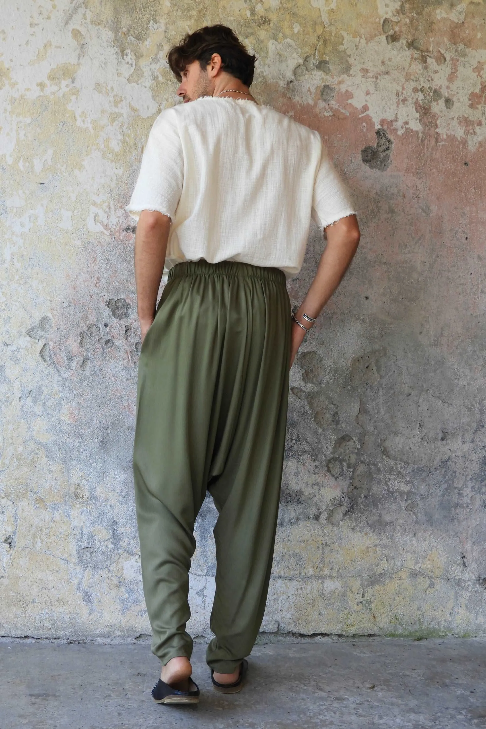 BASIC Men's Harem Pants (Dark Cream, Army Green)