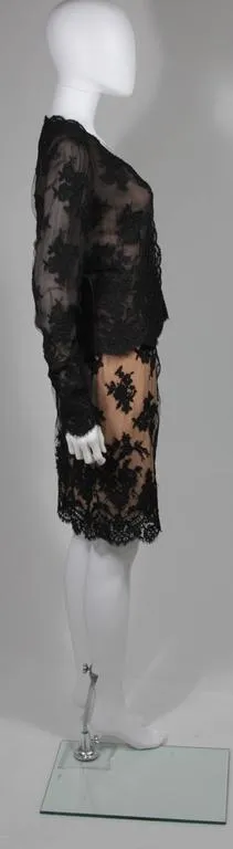 BILL BLASS Black Lace and Mesh Skirt Set Size 12-14