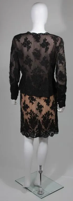 BILL BLASS Black Lace and Mesh Skirt Set Size 12-14