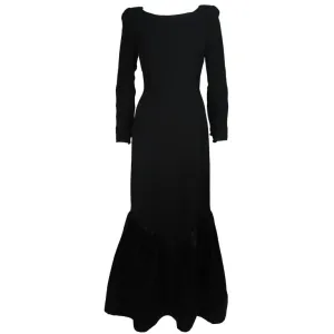 BILL BLASS Black Long Sleeve Silk Gown with Satin Hem Size 8-10